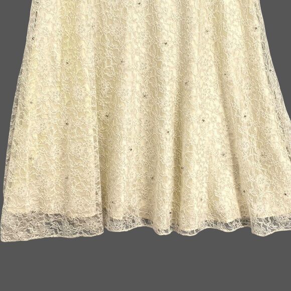 Lace Prom Party Dress S/M White Midi Rhinestone Bead Fairy Western Babydoll NWT - Picture 6 of 12